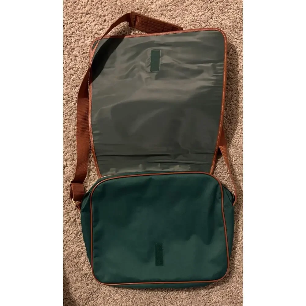 Vintage Ralph Lauren Green Shoulder Messenger Laptop Bag Brown Trim
